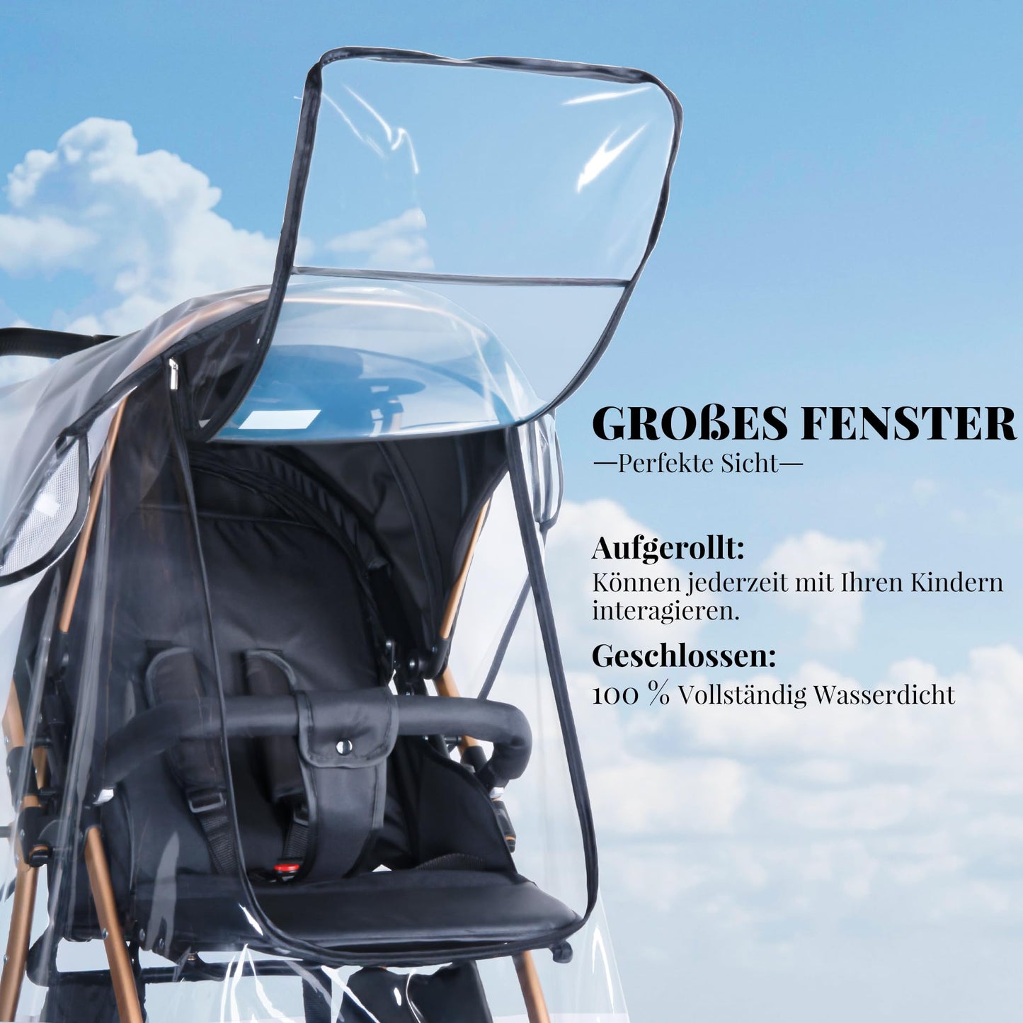 bemece Regenschutz für Kinderwagen, Regenverdeck für buggy, Bequemes Zugangsfenster, Gute Luftzirkulation, Schadstofffrei