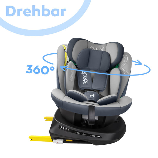 Reecle 360 Drehbar i-Size Kindersitz mit ISOFIX 40-150 cm (0-36 kg) Reboarder, ab Geburt -12 Jahre, ECE R129 (i-Size, Grau)