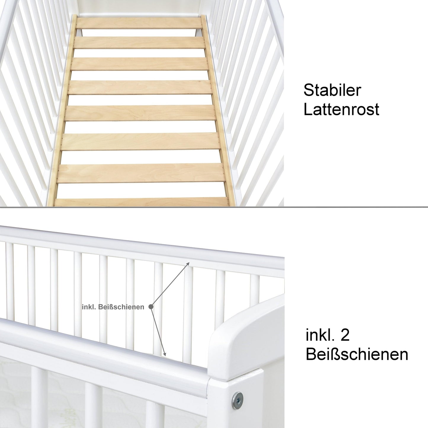 Baby Delux Babybett Kinderbett Juniorbett Jack 70x140 Weiß umbaubar mit Schublade Matratze und Beißschienen
