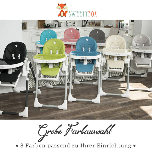 Sweety Fox Hochstuhl Baby mit Liegefunktion - Verstehllbar und Klappbar, Kinderstuhl mit Sicherheitsgurt - Mitwachsender Kinderhochstuhl 6 Monaten bis 3 Jahren, max. 15 kg - Grau