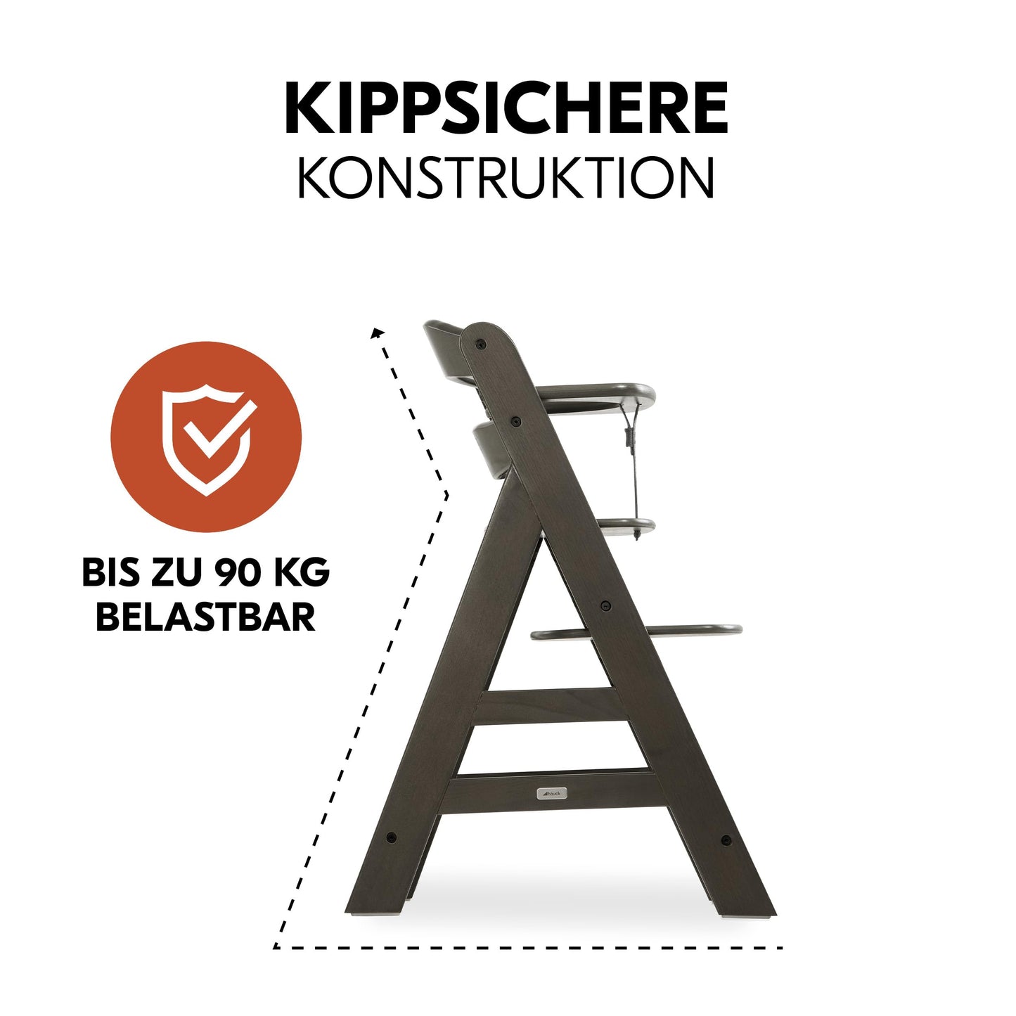 hauck Hochstuhl Alpha+ inkl. Tablett & Sitzpolster - Mitwachsender Babystuhl aus Holz, Kinderhochstuhl ab 6 Monate, verstellbar - Charcoal