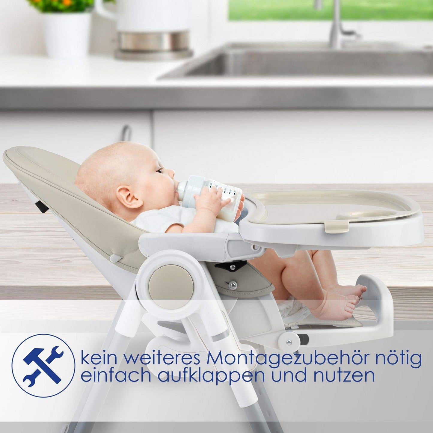 KIDIZ® 3in1 Hochstuhl Kinderhochstuhl inkl. Spielbügel, Babyliege, Kombihochstuhl Babyhochsitz,7 höhenverstellbar Verstellbare Rückenlehne, mitwachsend ab 0 bis 36 Monate Babystuhl, Beige