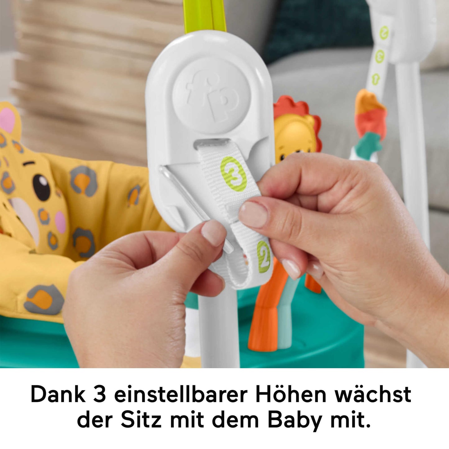Fisher-Price Hüpf-Leopard Jumperoo - Spielcenter mit Wippe, 360 Grad Sitz, abnehmbarer Tukan, höhenverstellbar, mit Lichtern und Geräuschen, für Babys ab 6 Monaten, HND47