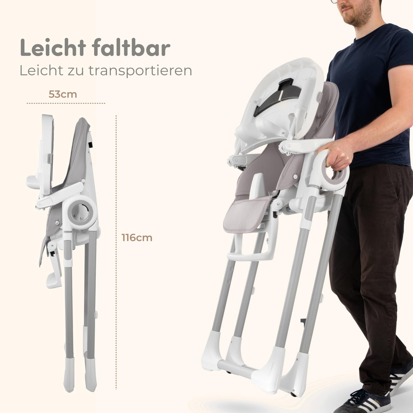 Sweety Fox Hochstuhl Baby mit Liegefunktion - Verstehllbar und Klappbar, Kinderstuhl mit Sicherheitsgurt - Mitwachsender Kinderhochstuhl 6 Monaten bis 3 Jahren, max. 15 kg - Grau