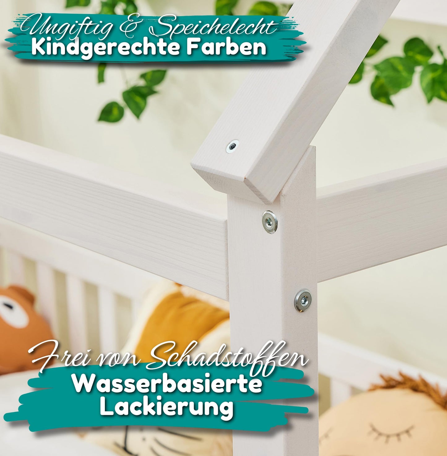 ALAVYA HOME® Hausbett 90x200 mit Rausfallschutz und Lattenrost | Kinderbett 90x200 für Mädchen und Jungen Massivholz der Buche FSC zertifizierter Haus Kinder Bett Montessori Jugendbett - Weiß