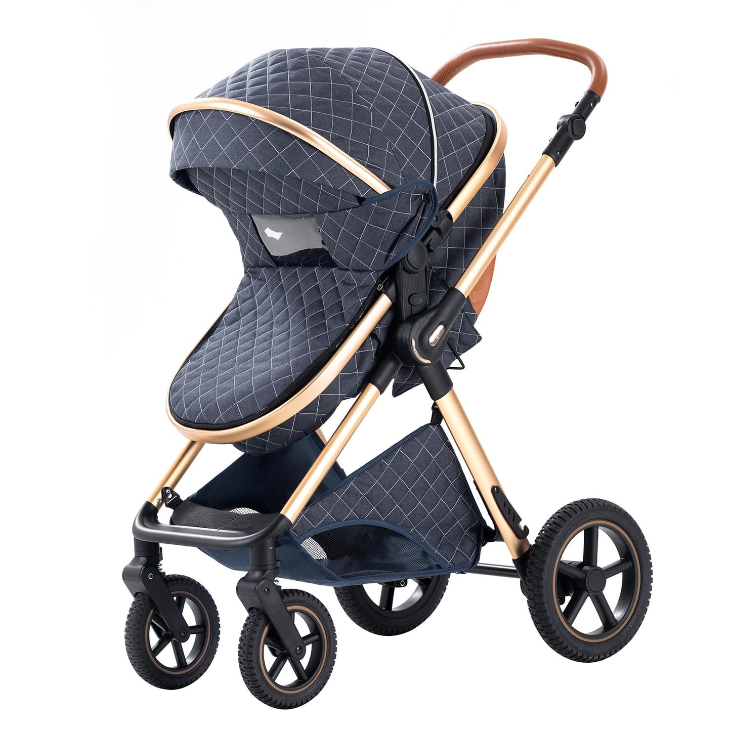 BEBBY 3-in-1 Kinderwagen KombiKinderwagen-Set 2-in-1 Buggy faltbar Luxus Hochlandschaft Neugeborenes Tragbarer Zusammenklappbarer Kinderwagen Travel System (Blue, H2)