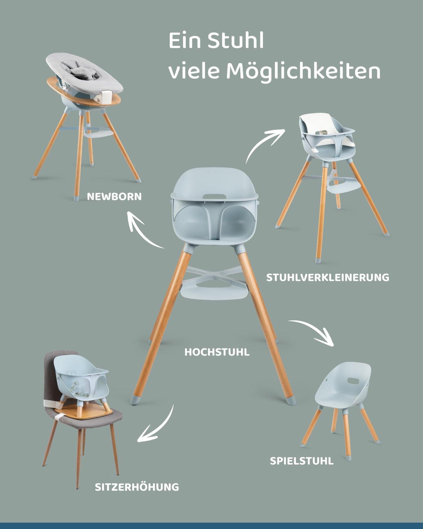 Ziza Hochstuhl für Babys ab 6 Monaten All Olive - Kippsicherer & ergonomischer Kinderstuhl für die ersten Lebensjahre, Einfach aufzubauen, leicht zu reinigen