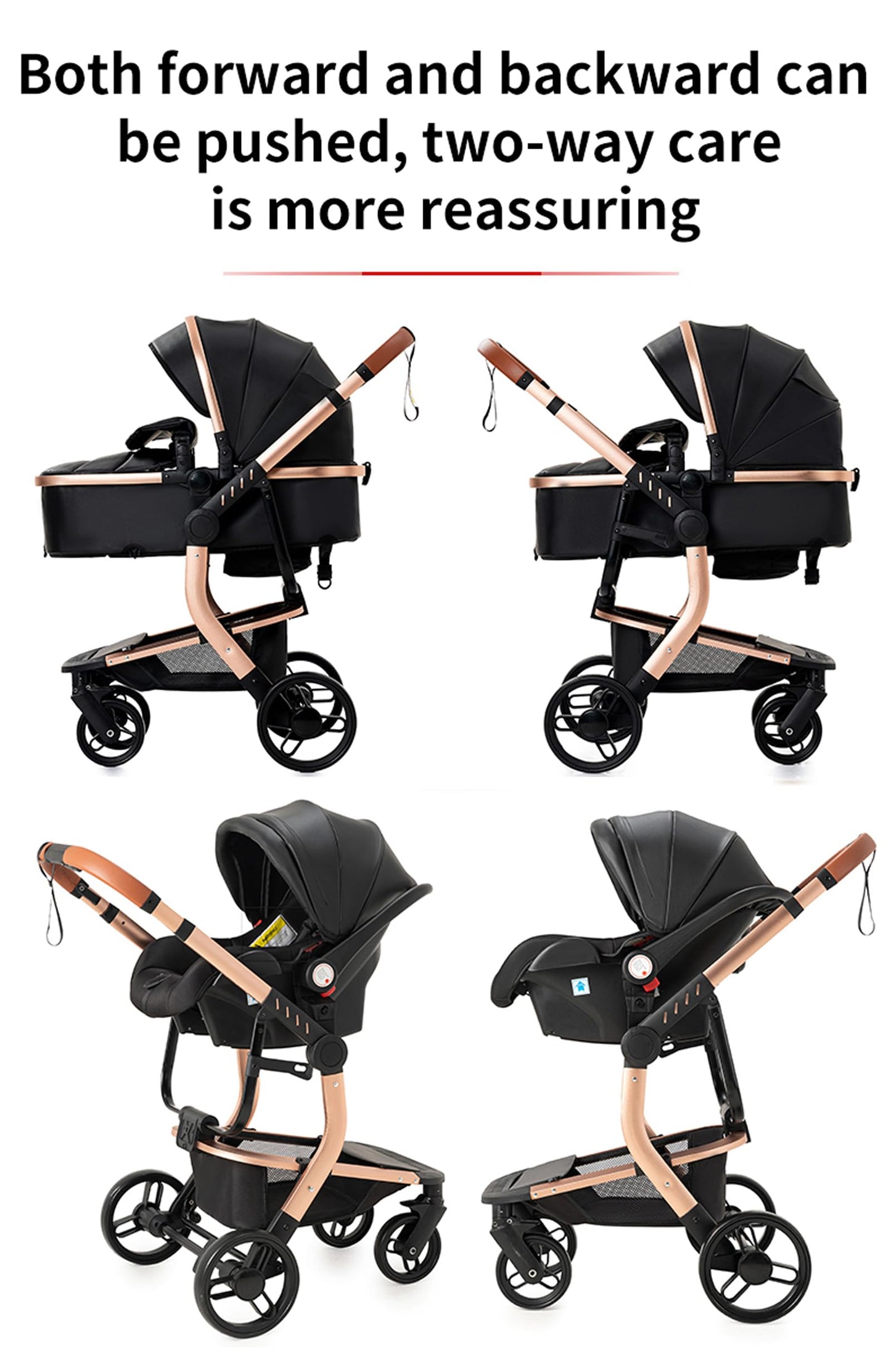 NADDLILY PU-Leder Kinderwagen 3 in 1, Buggy mit Umkehrbarem Zwei-Wege-Schub, Kinderwagen Faltbarem Tragbarem One-Click-Design, Kinderwagen 3 in 1 Komplettset mit Zubehör Hohe Landschaft (L518 Khaki)