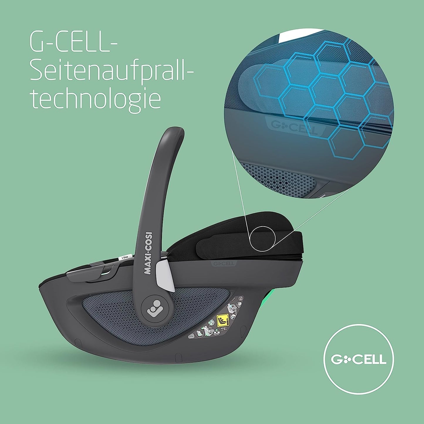 Maxi-Cosi Pebble 360 i-Size Babyschale Drehbar, Neugeborenen Autositz 360 Grad, 0–15 Monate (40–83 cm), Drehung mit einer, ClimaFlow, Easy-In-Gurt, G-CELL Seitenaufprallschutz, Essential Black