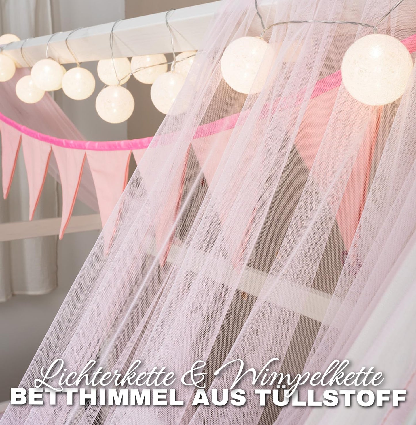 ALAVYA HOME® Hausbett 90x200 mit Schublade, Matratze und 4-TLG DEKO Set Rosa, inkl. Buchablage Rausfallschutz und Lattenrost | Massivholz der Buche FSC zertifizierter Kinderbett 90x200 - Weiß