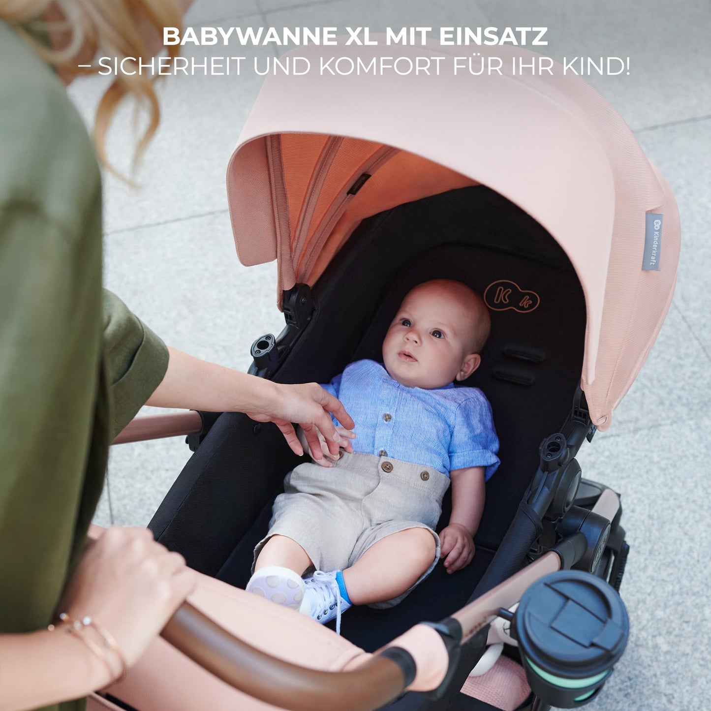 Kinderkraft MOOV2 AIR Kinderwagen 3 in 1 Kinderwagenset bis 26 kg mit Kindersitz I-SIZE 40-75 cm, Buggy Funktion, Liegeposition verstellbar, Große ausziehbare Verdeck, Aufblasbare Räder, Grau