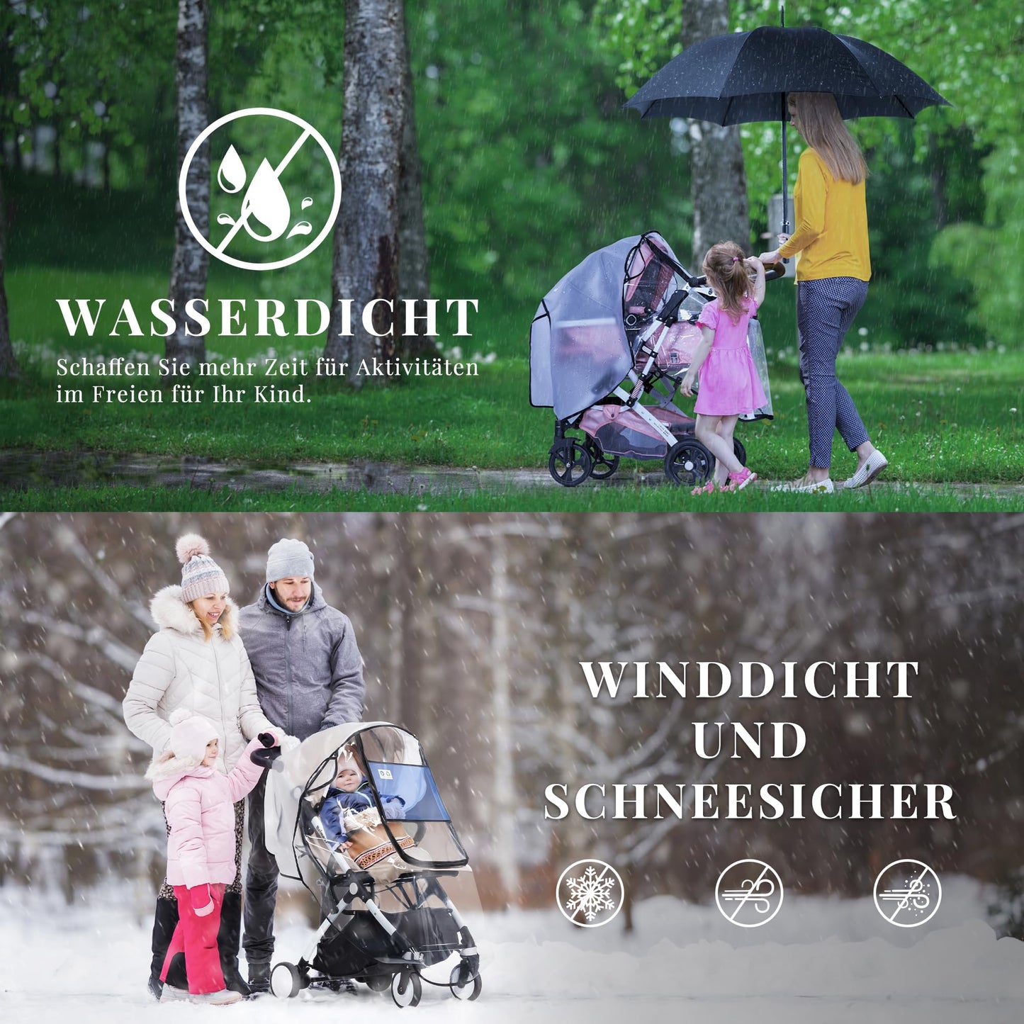 bemece Regenschutz für Kinderwagen, Regenverdeck für buggy, Bequemes Zugangsfenster, Gute Luftzirkulation, Schadstofffrei
