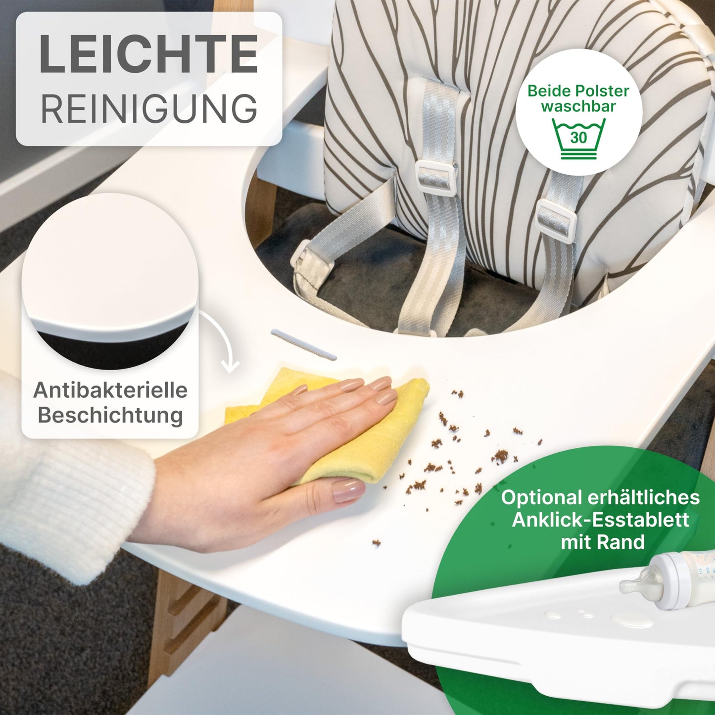 ZWERGHELD® Premium Kinderhochstuhl ZS3 Set - mitwachsend klappbar verstellbar, Hochstuhl Baby ab 6 Monaten bis 90kg belastbar, mit Essbrett - Treppenhochstuhl Kinderstuhl Holz High Chair (natur)