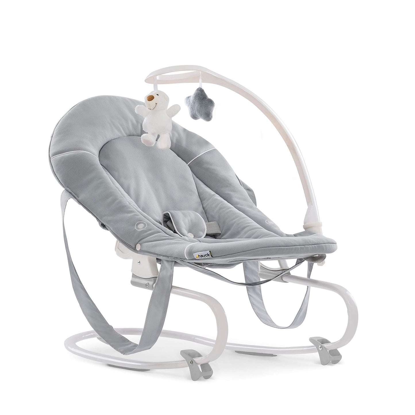hauck Hochstuhl mit Babywippe Sit N Relax 3in1 ab Geburt bis 15 kg mit Wippgestell, Höhenverstellbares Gestell mit Rollen, Klappbar, Verstellbar, XL Korb, Wippe mit Spielebogen (Stretch Grey)