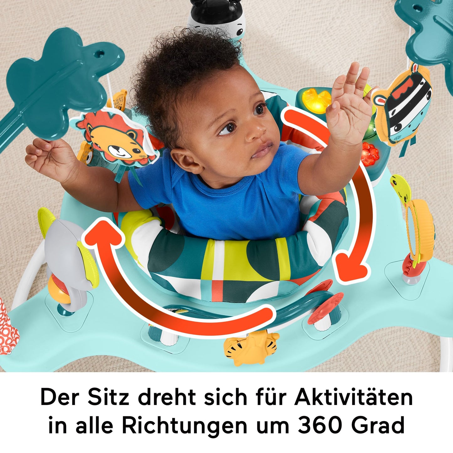 Fisher-Price Wippe kunterbunter Jumperoo Spielcenter mit Musik, Lichtern, Geräuschen und Lernspielzeug, HNX59