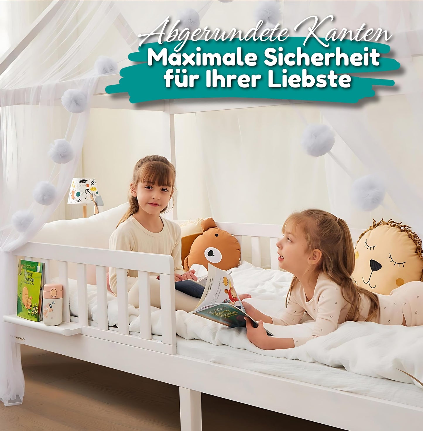 ALAVYA HOME® Hausbett 90x200 mit Rausfallschutz und Lattenrost | Kinderbett 90x200 für Mädchen und Jungen Massivholz der Buche FSC zertifizierter Haus Kinder Bett Montessori Jugendbett - Weiß