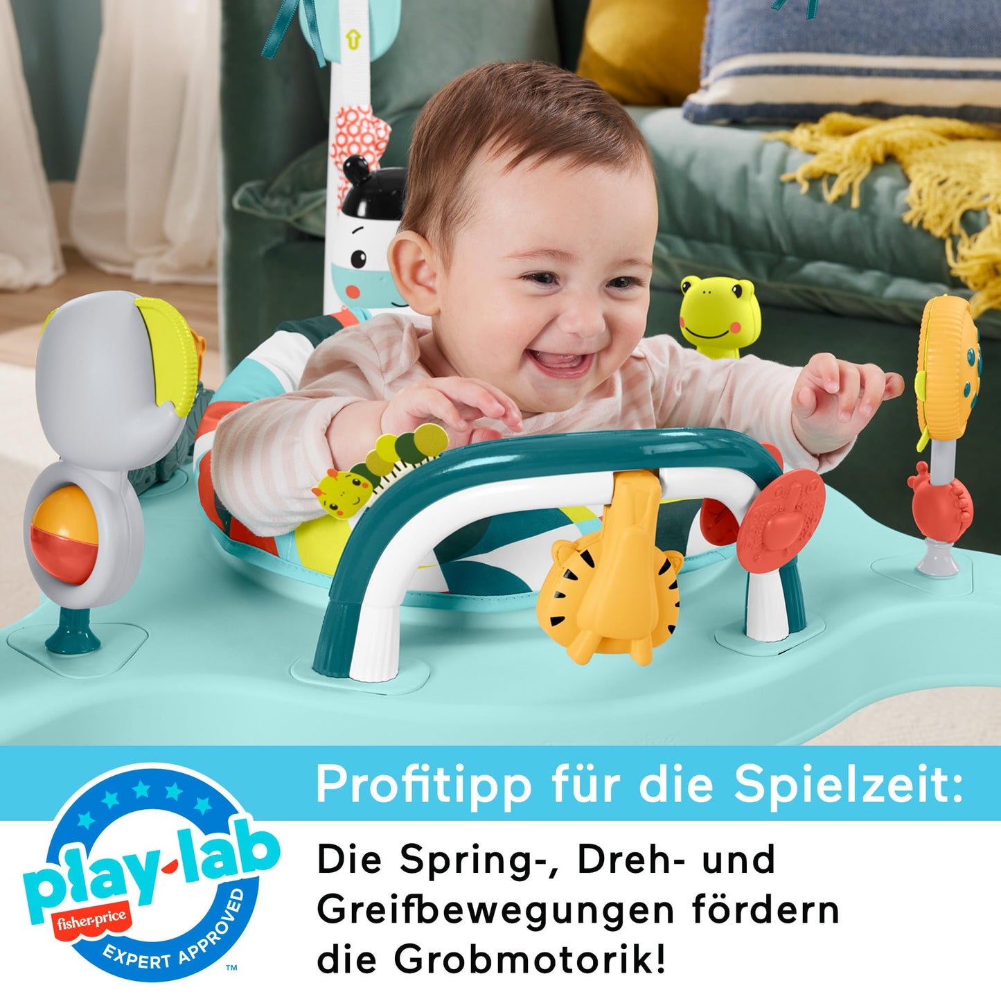 Fisher-Price Wippe kunterbunter Jumperoo Spielcenter mit Musik, Lichtern, Geräuschen und Lernspielzeug, HNX59