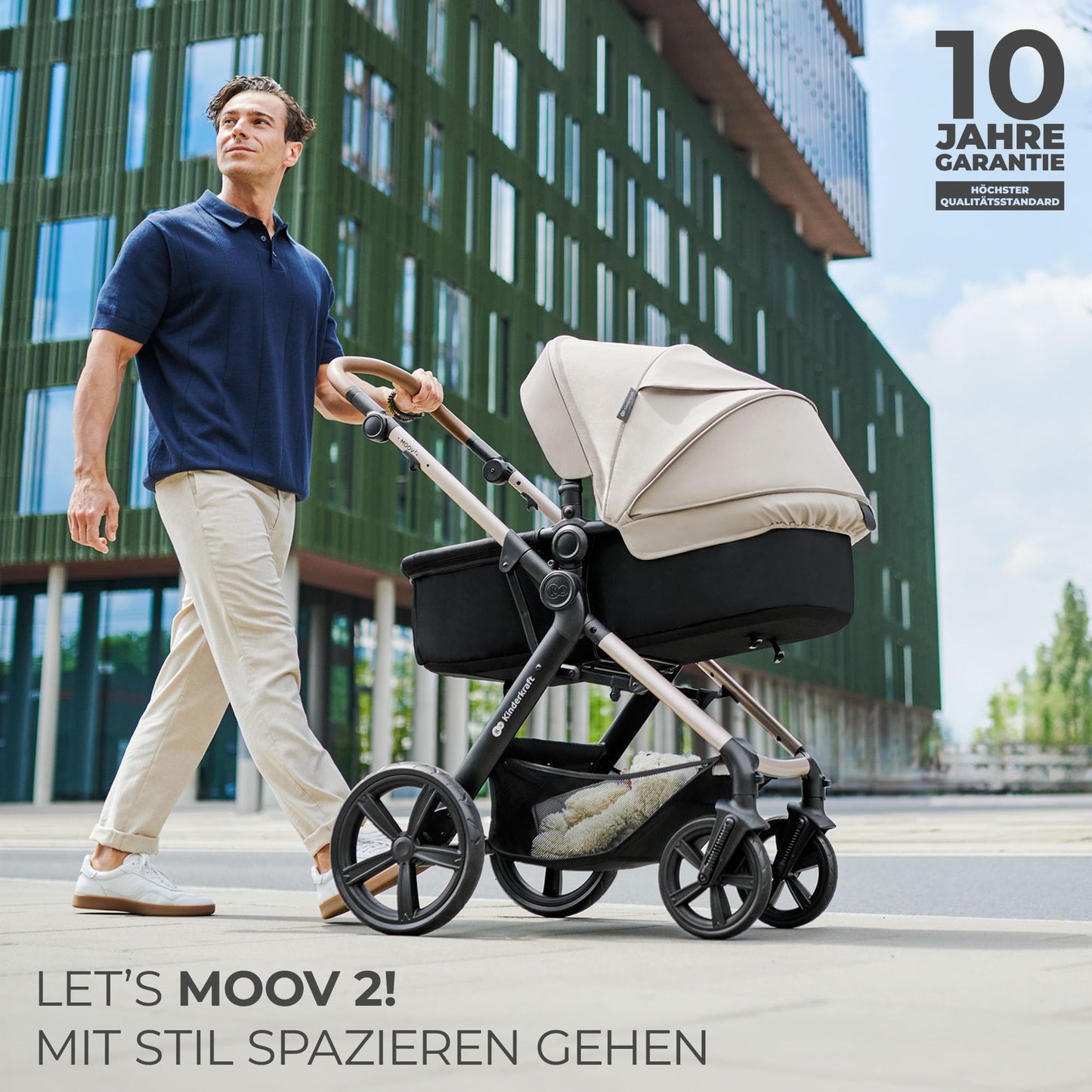 Kinderkraft MOOV2 AIR Kinderwagen 3 in 1 Kinderwagenset bis 26 kg mit Kindersitz I-SIZE 40-75 cm, Buggy Funktion, Liegeposition verstellbar, Große ausziehbare Verdeck, Aufblasbare Räder, Grau