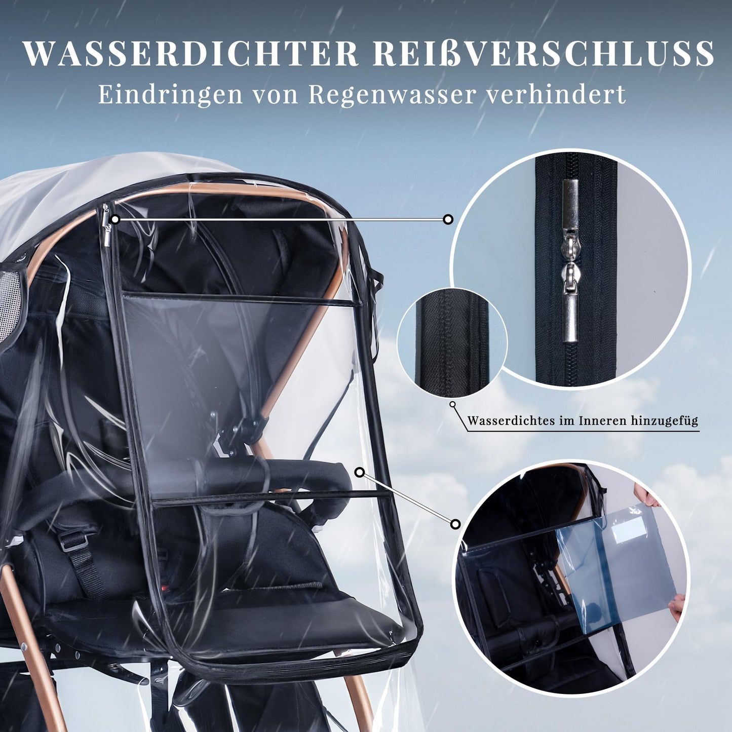 bemece Regenschutz für Kinderwagen, Regenverdeck für buggy, Bequemes Zugangsfenster, Gute Luftzirkulation, Schadstofffrei