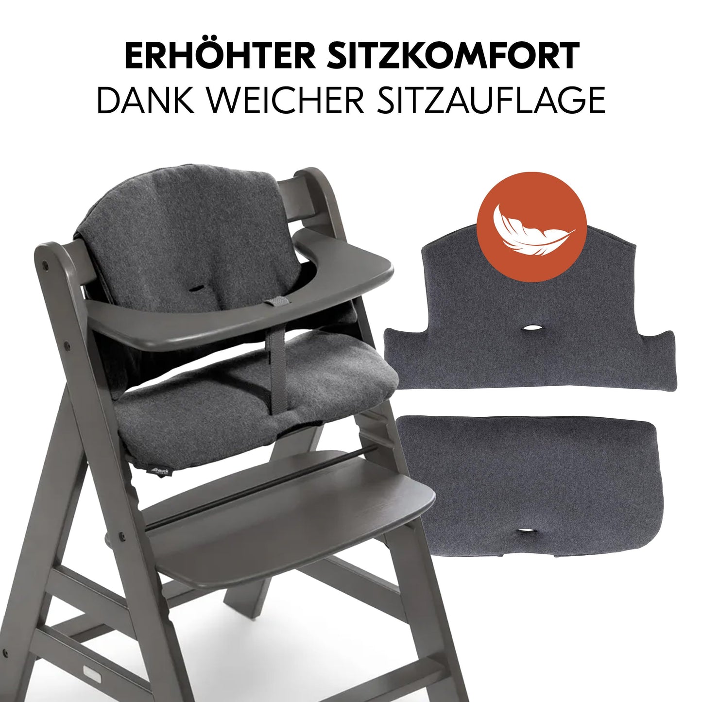 hauck Hochstuhl Alpha+ inkl. Tablett & Sitzpolster - Mitwachsender Babystuhl aus Holz, Kinderhochstuhl ab 6 Monate, verstellbar - Charcoal