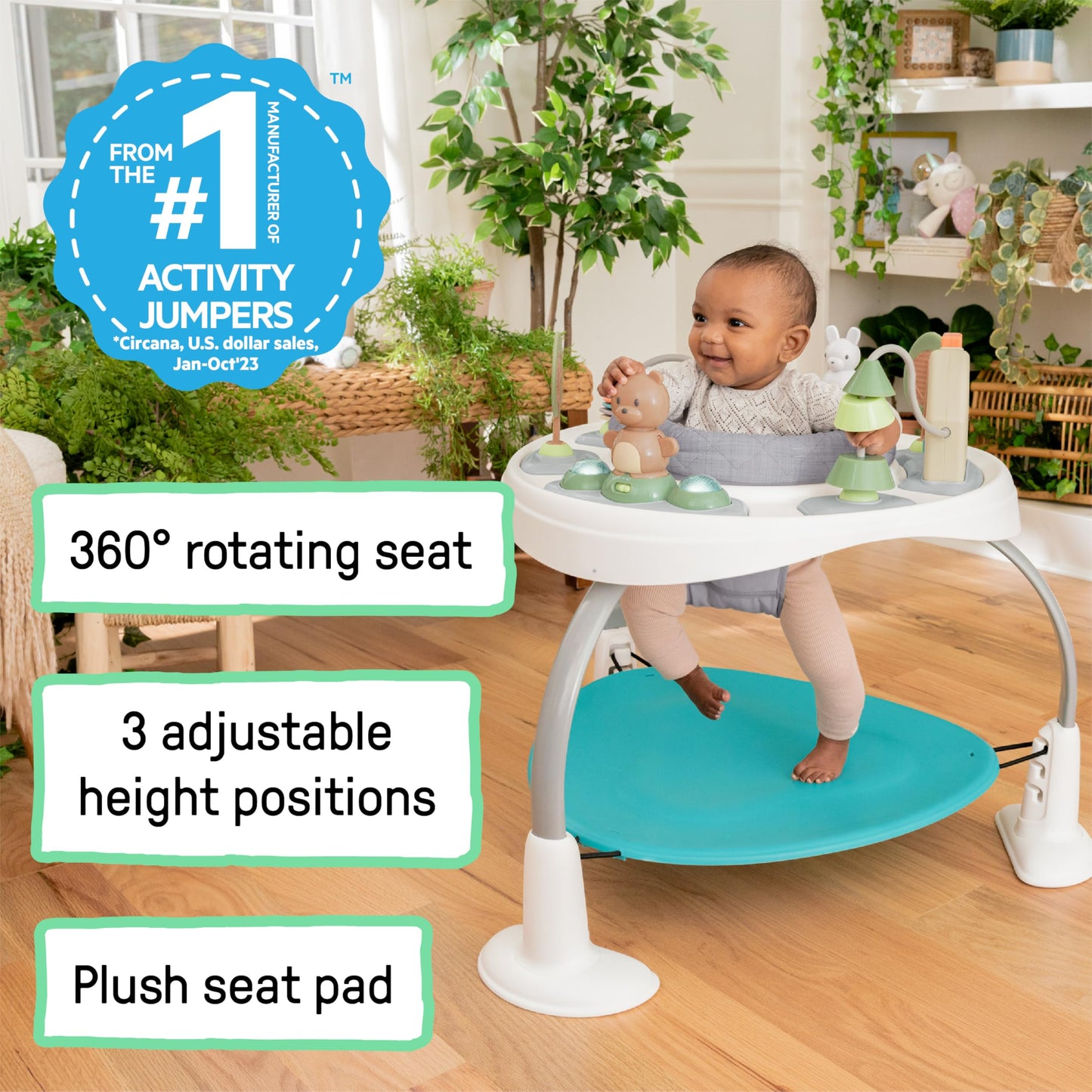 Ingenuity, Spring & Sprout, Aktivitätscenter 2-in-1, First Forest, Spielcentrum und Spieltisch mit Sprungkissen, Lichtern, Geräuschen und 11 interaktiven Aktivitäten, ab 6 monate