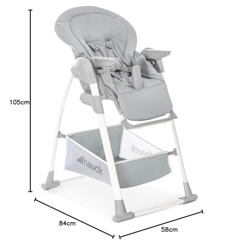hauck Hochstuhl mit Babywippe Sit N Relax 3in1 ab Geburt bis 15 kg mit Wippgestell, Höhenverstellbares Gestell mit Rollen, Klappbar, Verstellbar, XL Korb, Wippe mit Spielebogen (Stretch Grey)