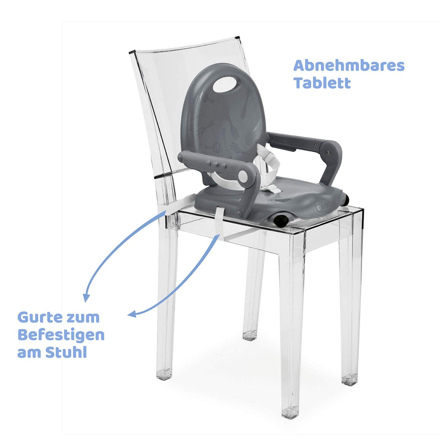 Chicco Pocket Snack Kindersitzerhöhung Esszimmerstuhl für Kinder von 6 Monaten bis 3 Jahren 15kg,tragbarer und verstellbarer Babyhochstuhl mit kompaktem Verschluss und abnehmbarem Tablett DARK GREY