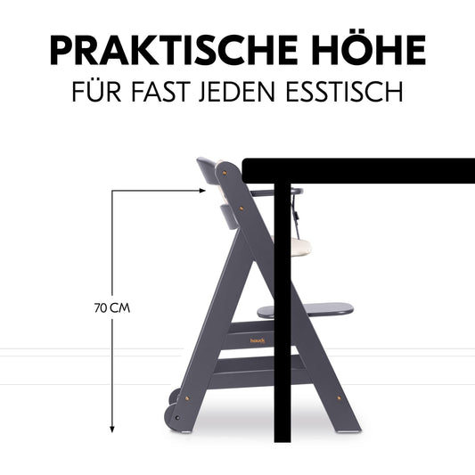 hauck Beta+, Dark Grey - Mitwachsendes Kinderhochstuhl Set ab 6 Monaten bis 90 kg mit Rädern, Sitzkissen, Großes Essbrett, Kleiner Schutzbügel, 5 Punkt Gurt Sicherheitsgurt & Schrittgurt