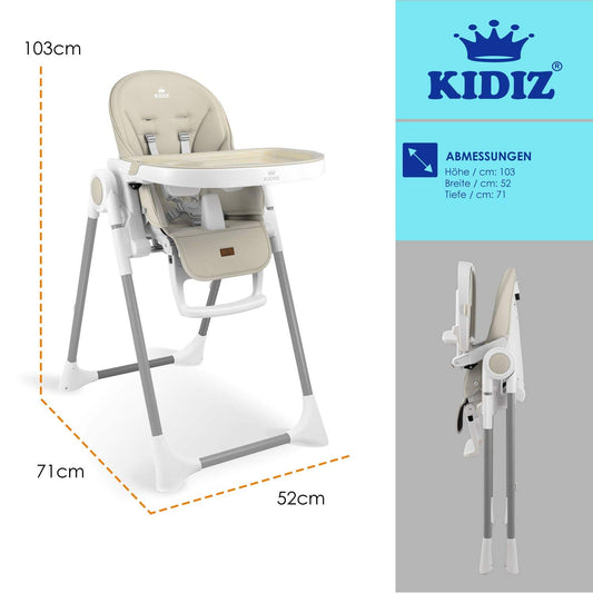 KIDIZ® 3in1 Hochstuhl Kinderhochstuhl inkl. Spielbügel, Babyliege, Kombihochstuhl Babyhochsitz,7 höhenverstellbar Verstellbare Rückenlehne, mitwachsend ab 0 bis 36 Monate Babystuhl, Beige