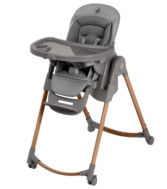 Maxi-Cosi Minla Plus Kinderhochstuhl Mitwachsend, 0–14 Jahre, 0–60 kg, Hochstuhl Baby, einer Hand drehbaren Tabletts, 4 Rädern, 9 Höhenstufen, 5 Neigungspositionen, kompakt faltbar, Elegance Graphite
