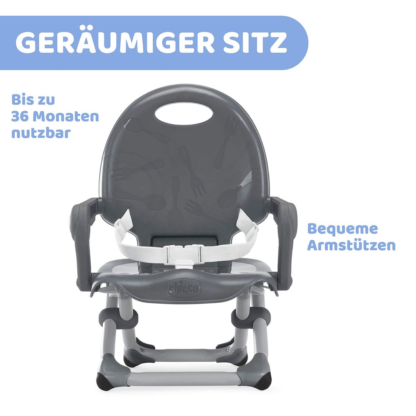 Chicco Pocket Snack Kindersitzerhöhung Esszimmerstuhl für Kinder von 6 Monaten bis 3 Jahren 15kg,tragbarer und verstellbarer Babyhochstuhl mit kompaktem Verschluss und abnehmbarem Tablett DARK GREY