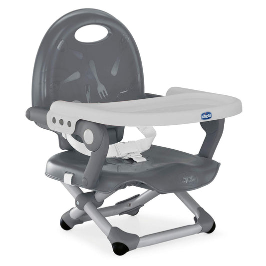 Chicco Pocket Snack Kindersitzerhöhung Esszimmerstuhl für Kinder von 6 Monaten bis 3 Jahren 15kg,tragbarer und verstellbarer Babyhochstuhl mit kompaktem Verschluss und abnehmbarem Tablett DARK GREY