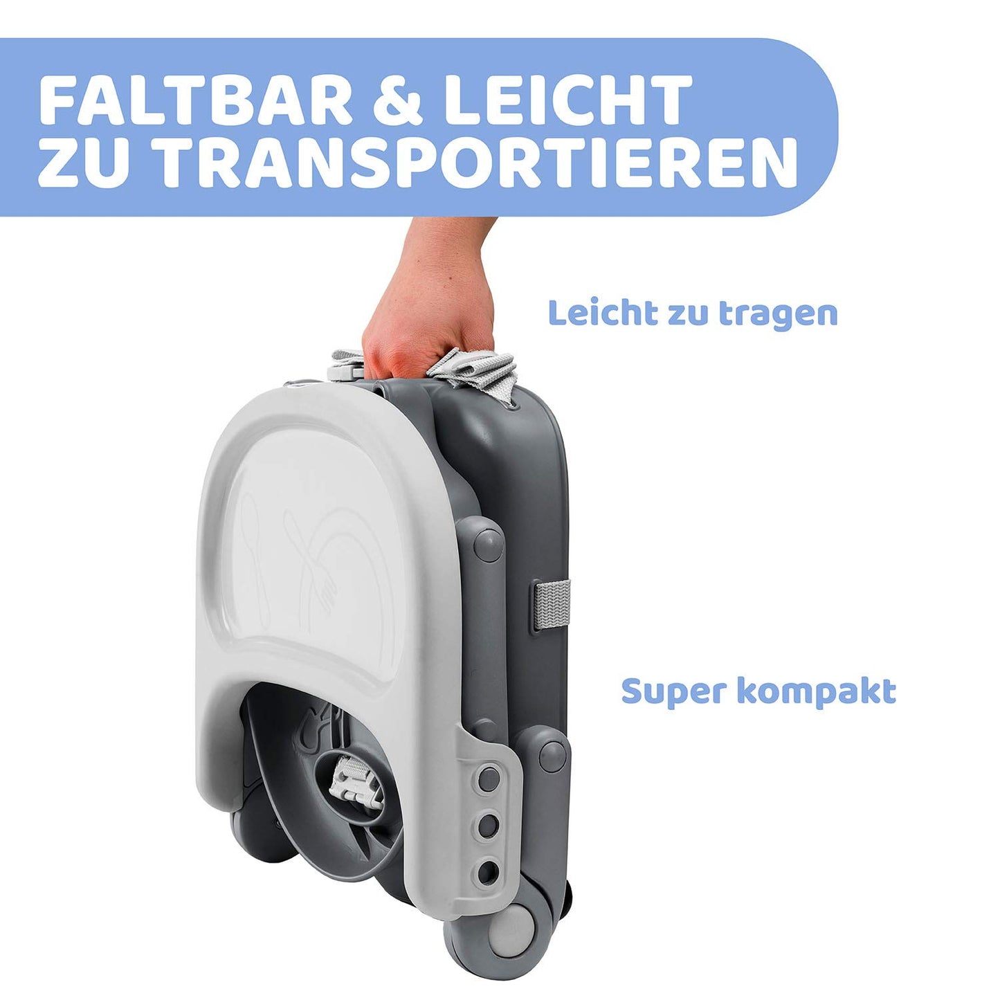 Chicco Pocket Snack Kindersitzerhöhung Esszimmerstuhl für Kinder von 6 Monaten bis 3 Jahren 15kg,tragbarer und verstellbarer Babyhochstuhl mit kompaktem Verschluss und abnehmbarem Tablett DARK GREY