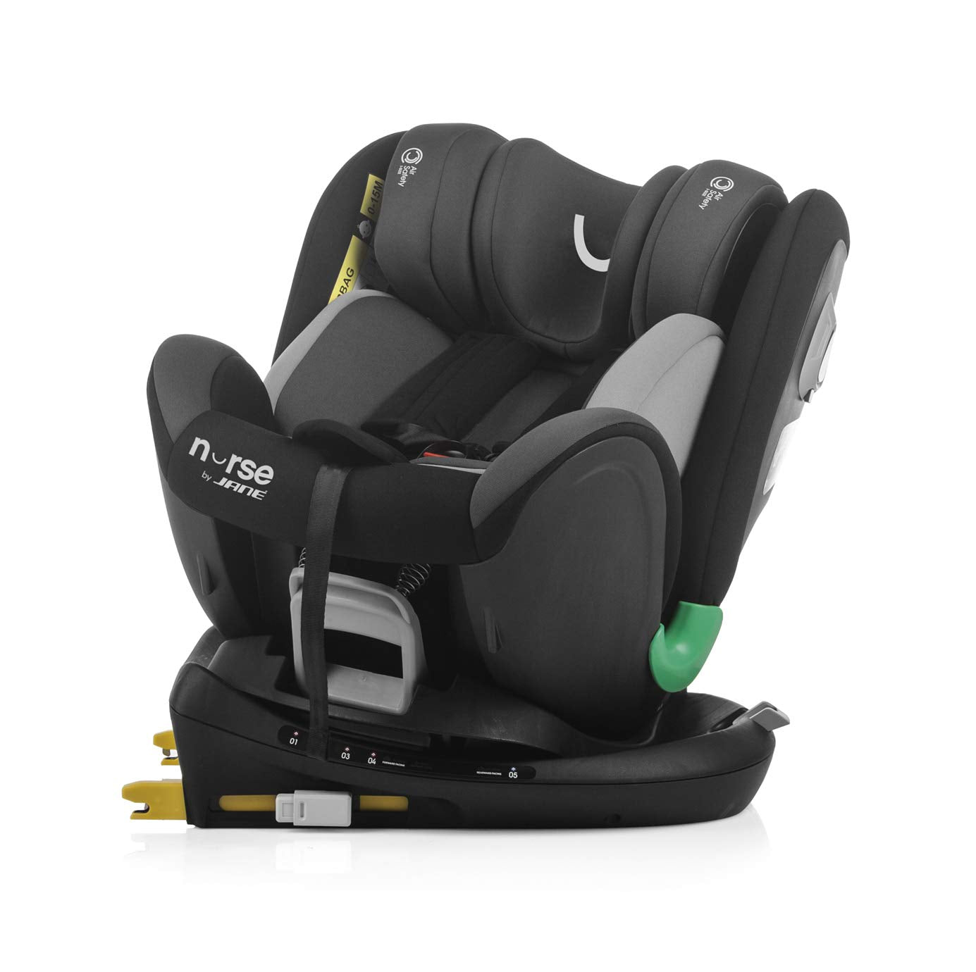 Nurse Cruiser, Autositz, 40 bis 150 cm, i-Size, Isofix und Top Tether, nach vorne oder hinten wendbar, 360º drehbar, mitwachsend, Carbon, 11,7 kg