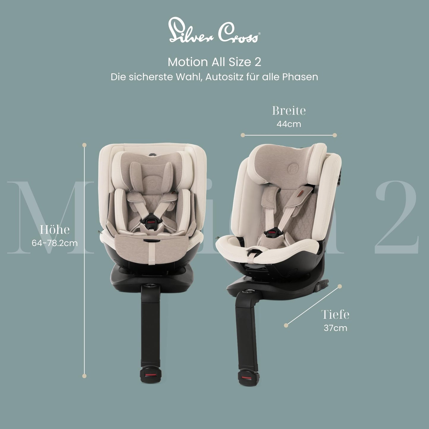 Silver Cross - Motion 2 360 Autositz, Neugeborene bis 12 Jahre, Isofix-Autositz, 5-Punkt-Sicherheitsgurt, 360° drehbar, Mandel