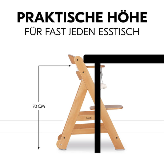 hauck Beta+, Natural - Mitwachsendes Kinderhochstuhl Set ab 6 Monaten bis 90 kg mit Rädern, Sitzkissen, Großes Essbrett, Kleiner Schutzbügel, 5 Punkt Gurt Sicherheitsgurt & Schrittgurt