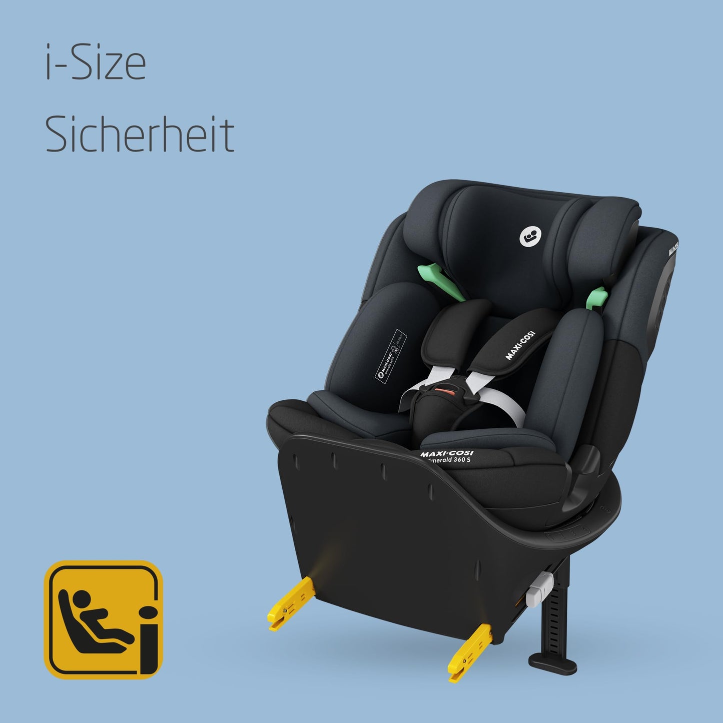 Maxi-Cosi Emerald 360 S i-Size, Autositz 360 Grad drehbar, 0–12 Jahre (40–150 cm), Auto Kindersitz, Baby Autositz, FlexiSpin-Drehung, 4 Liegepositionen, G-CELL Seitenaufprallschutz, Tonal Black