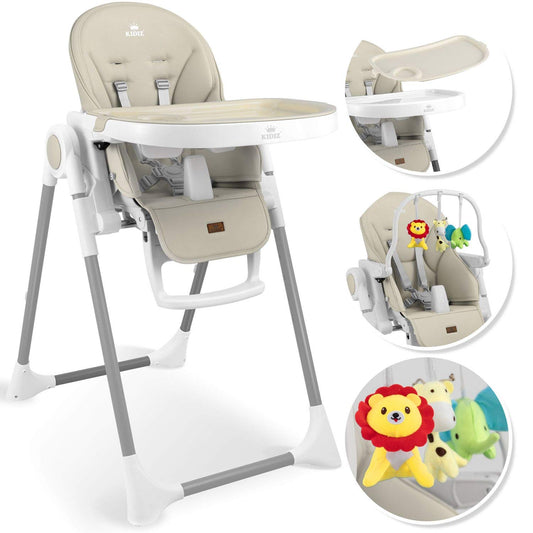 KIDIZ® 3in1 Hochstuhl Kinderhochstuhl inkl. Spielbügel, Babyliege, Kombihochstuhl Babyhochsitz,7 höhenverstellbar Verstellbare Rückenlehne, mitwachsend ab 0 bis 36 Monate Babystuhl, Beige