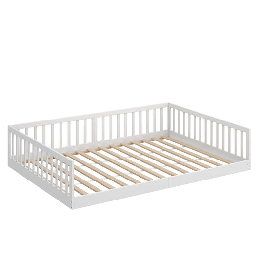 CADANI Timi 2in1 Bodenbett 120x200 cm Montessori Kinderbett mit abnehmbaren Rausfallschutz inkl. Lattenrost, Kiefer Massivholz, weiß - 3 Aufbauvarianten, bis 200 kg belastbar, umbaubar