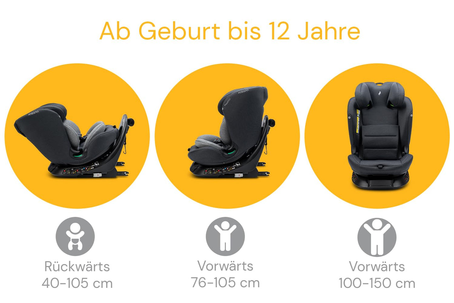 Osann Floyd360 Kindersitz 360°drehbar von 40-150 cm, Reboarder mit Isofix und Top-Tether an der Basis, mitwachsend, bequem & sicher - Dark Grey Melange