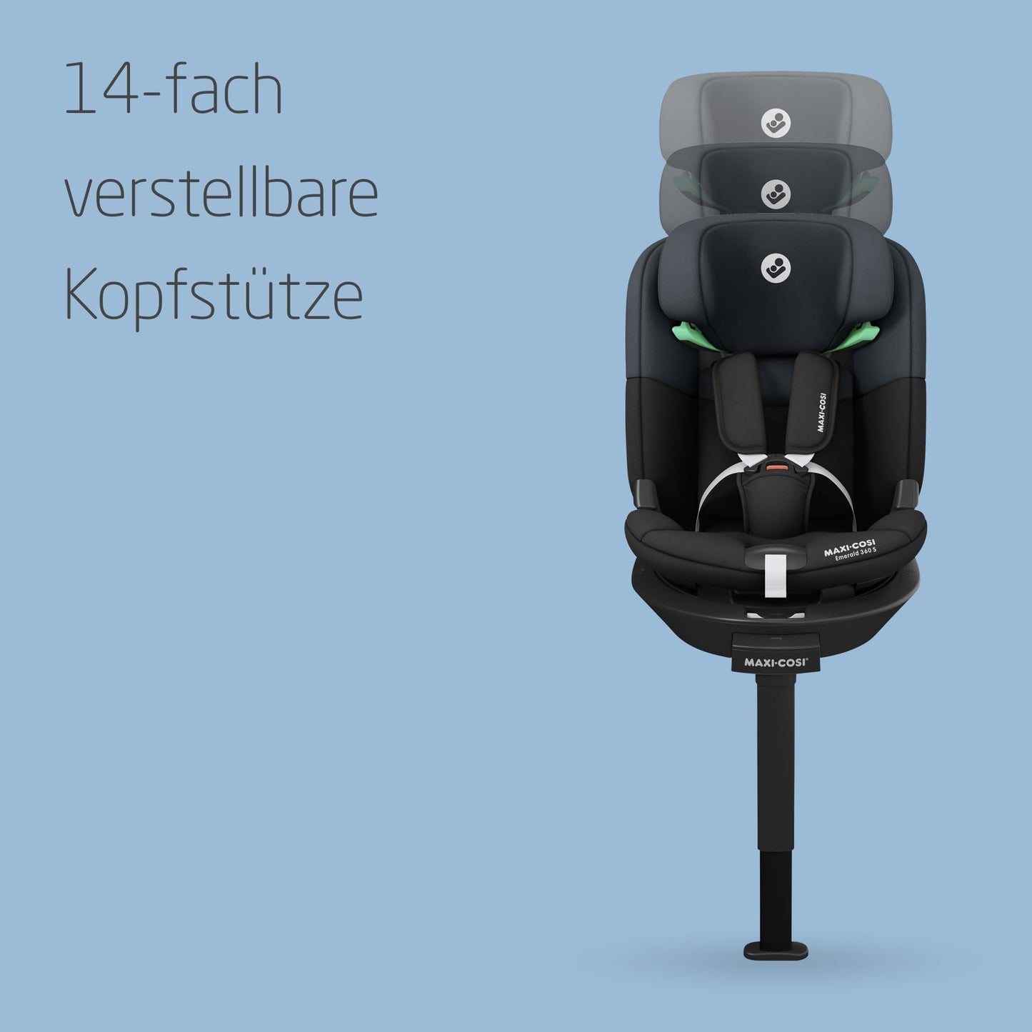 Maxi-Cosi Emerald 360 S i-Size, Autositz 360 Grad drehbar, 0–12 Jahre (40–150 cm), Auto Kindersitz, Baby Autositz, FlexiSpin-Drehung, 4 Liegepositionen, G-CELL Seitenaufprallschutz, Tonal Black