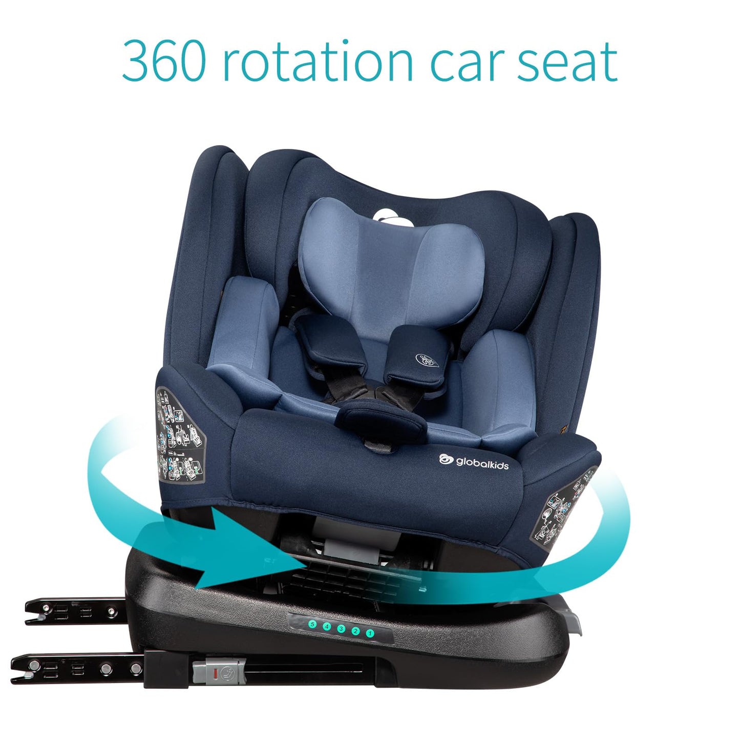 globalkids kindersitz 360 Drehbar isofix, i-Size 40-150cm(0-36kg) Reboarder Baby Autositz, ab Geburt -12 Jahre,Blau,ECE R129