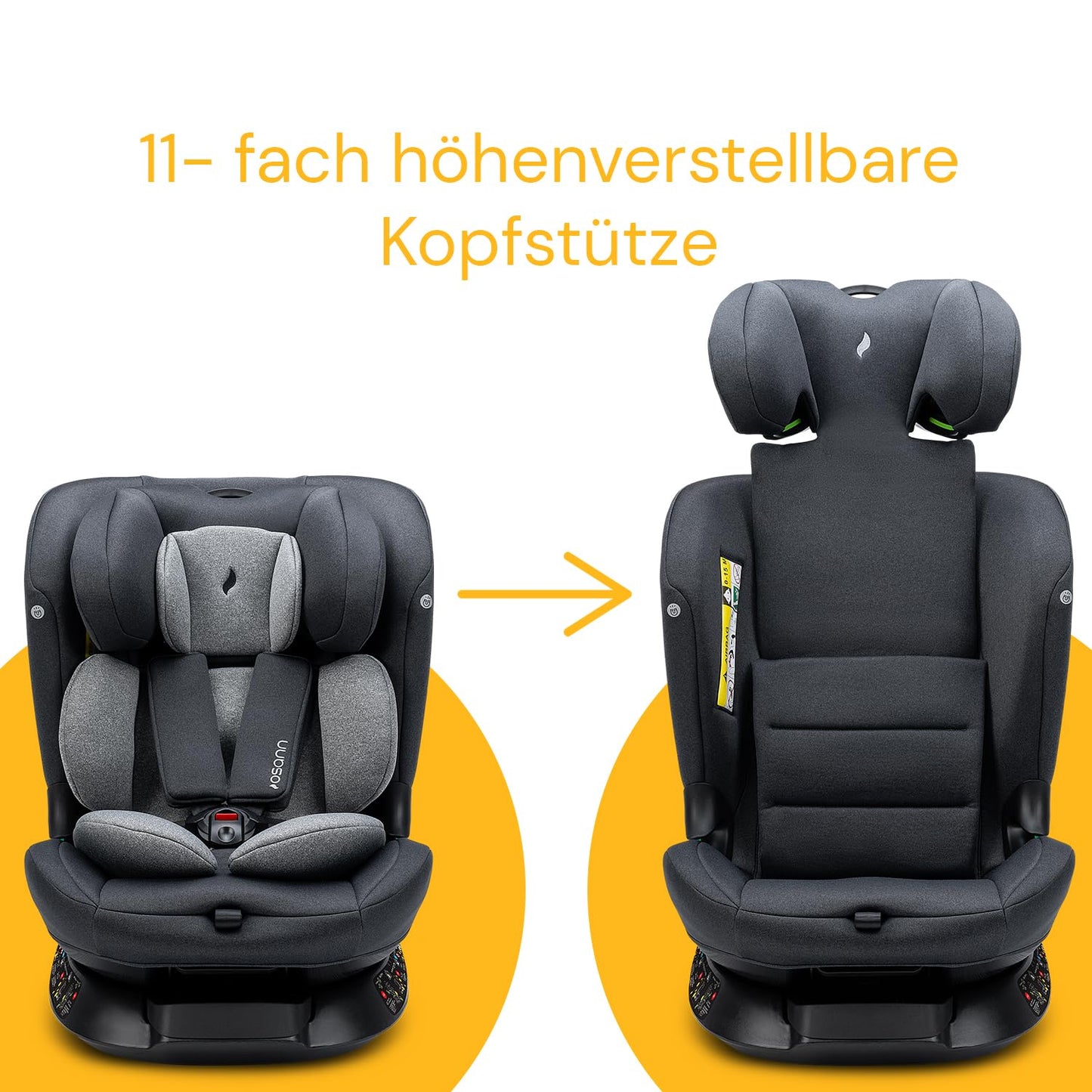 Osann Floyd360 Kindersitz 360°drehbar von 40-150 cm, Reboarder mit Isofix und Top-Tether an der Basis, mitwachsend, bequem & sicher - Dark Grey Melange
