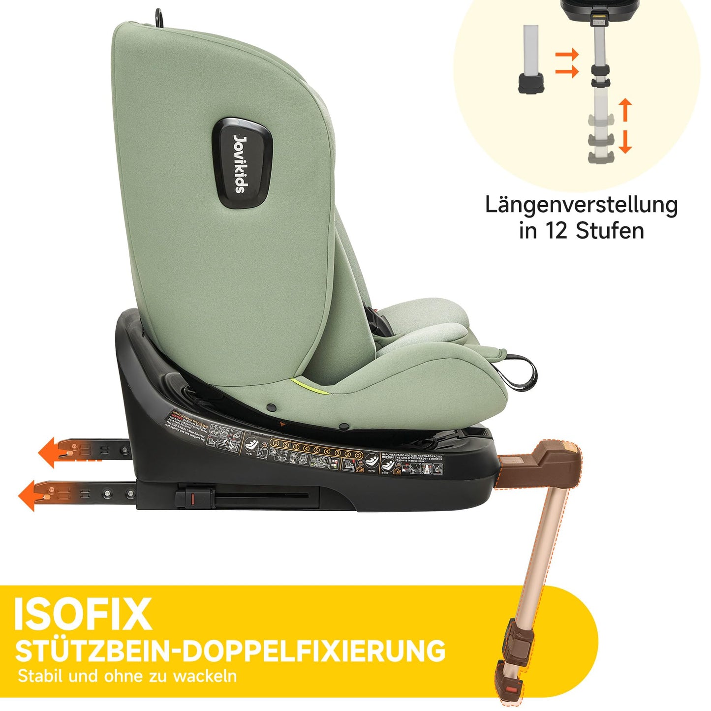 Jovikids 360° Drehbar Kindersitz mit ISOFIX, i-Size 40-150cm(ab Geburt -12 Jahre) Baby Autositz Reboarder mit Liegefunktion & Abnehmbar Vordach, ECE R129