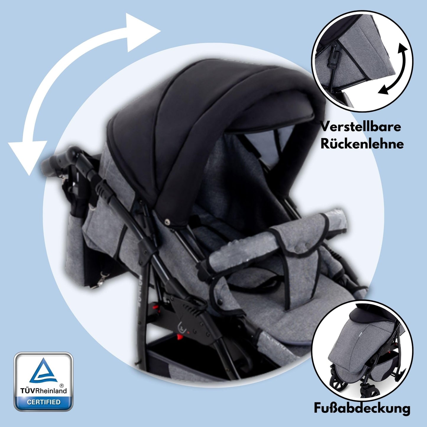 GaGaDumi Boston Kinderwagen 3 in 1 Komplettset mit Autositz - Kombikinderwagen mit großen Rädern - TÜV-zertifiziert - Baby Stroller Set - für Neugeborene und Kleinkinder Beige Schwarz