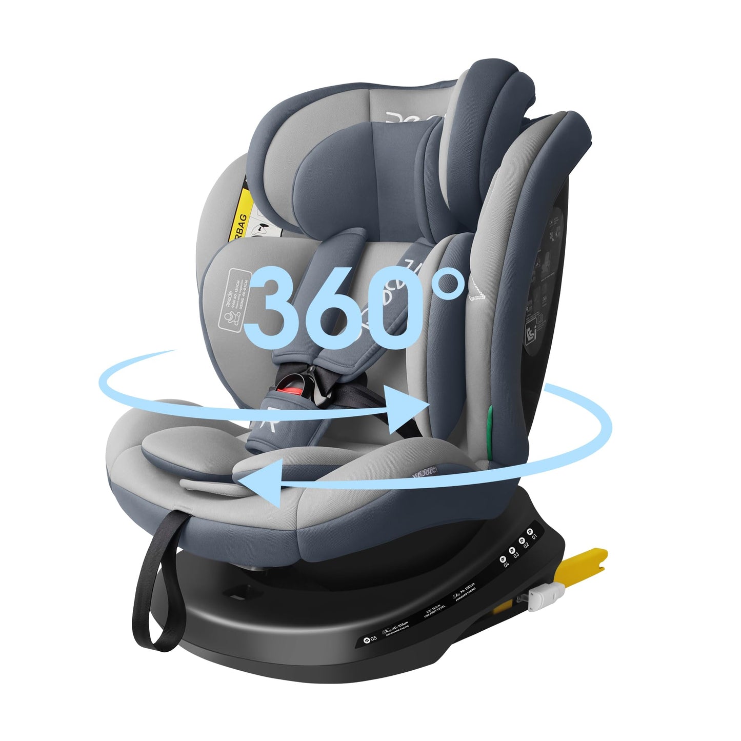 Reecle 360 Drehbar i-Size Kindersitz mit ISOFIX 40-150 cm (0-36 kg) Reboarder, ab Geburt -12 Jahre, ECE R129 (i-Size, Grau)