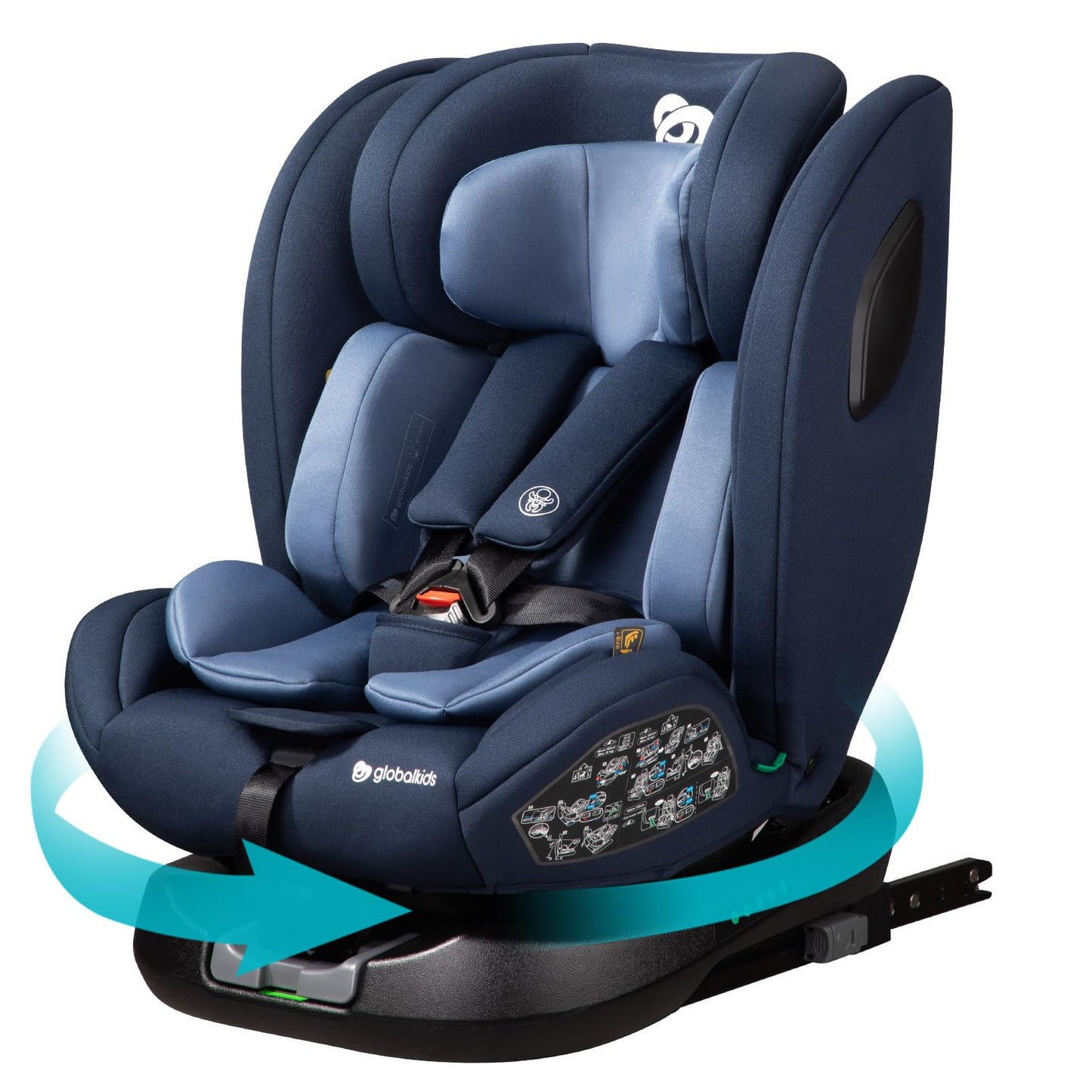 globalkids kindersitz 360 Drehbar isofix, i-Size 40-150cm(0-36kg) Reboarder Baby Autositz, ab Geburt -12 Jahre,Blau,ECE R129