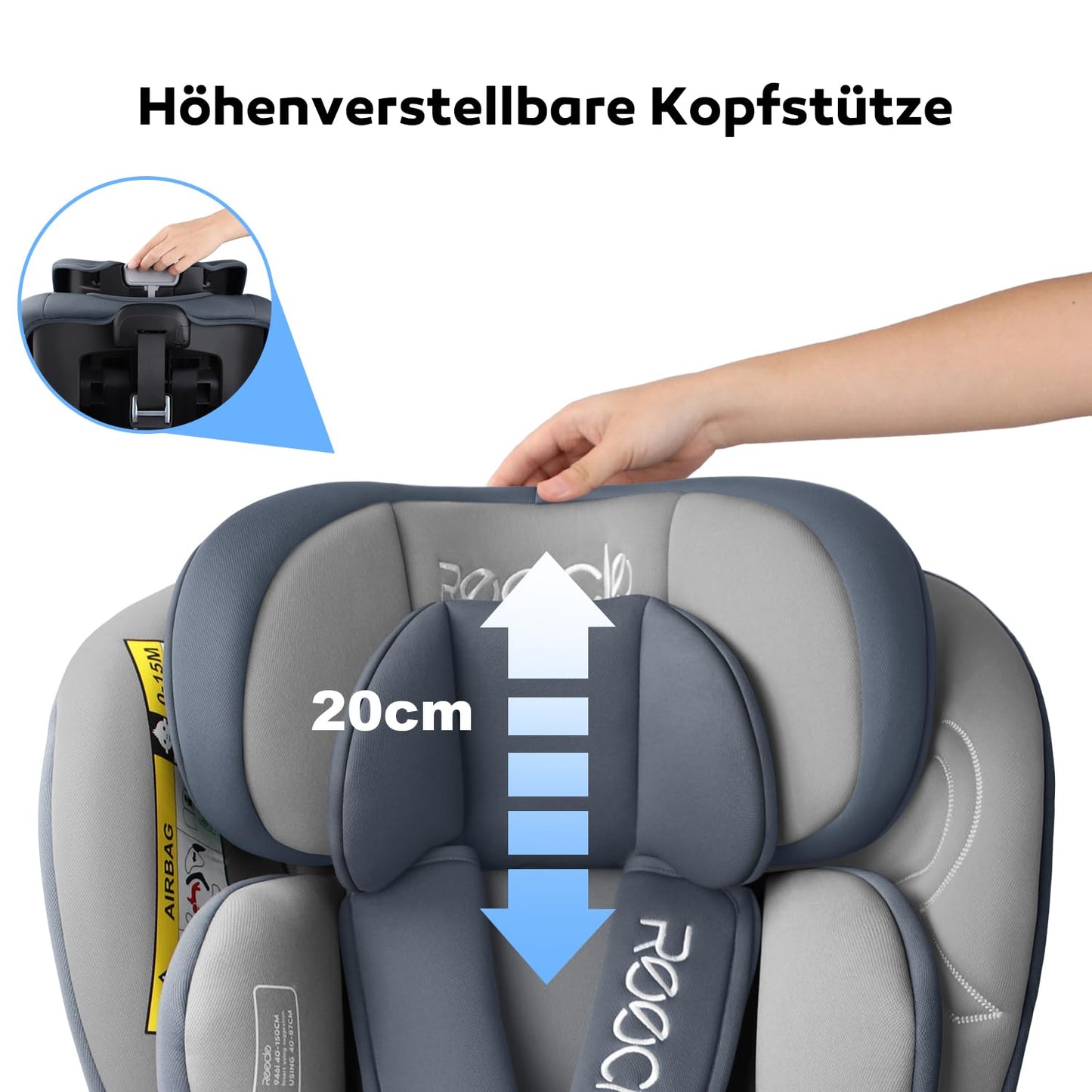 Reecle 360 Drehbar i-Size Kindersitz mit ISOFIX 40-150 cm (0-36 kg) Reboarder, ab Geburt -12 Jahre, ECE R129 (i-Size, Grau)