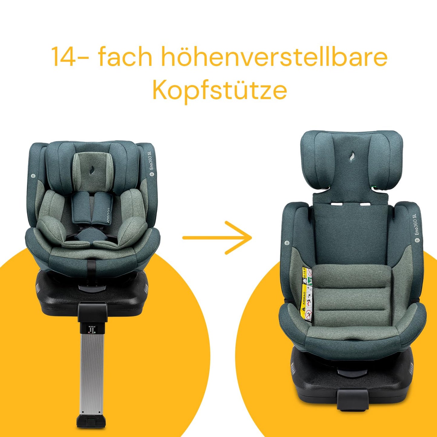 Osann Eno360 SL – 360° drehbarer Kindersitz für höchste Sicherheit: Reboard bis 4 Jahre, mitwachsend (40-150 cm), Isofix mit Standfuß, extra Schutz & Komfort – Universe Green