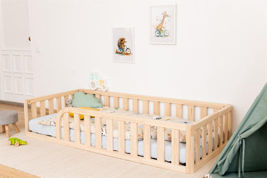 Mandrele - Montessori Bett, Bodenbett mit Lattenrost, Rausfallschutz Bett, Kinderbett, Holzbett mit Bettgestell für Jungen und Mädchen, 200x90cm, Natur Holz